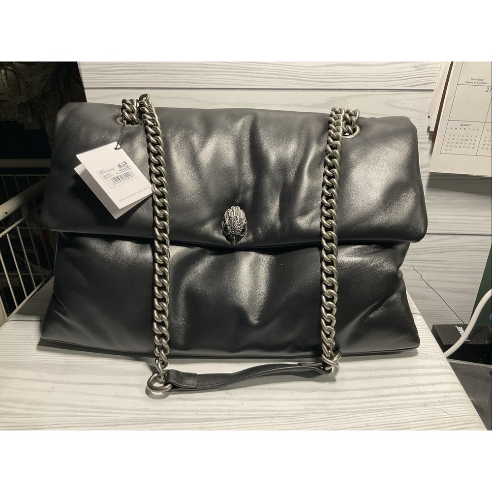 Kurt Geiger London The Kew XXL Black Leather Bag Chunky Chain Strap Adjustable